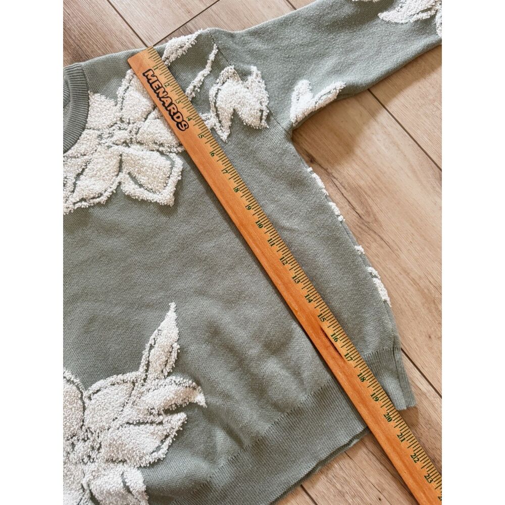 Nicole Miller Sage Cream Floral Sweater Coastal Grandma Embroidered Knit Top S - Picture 9 of 11